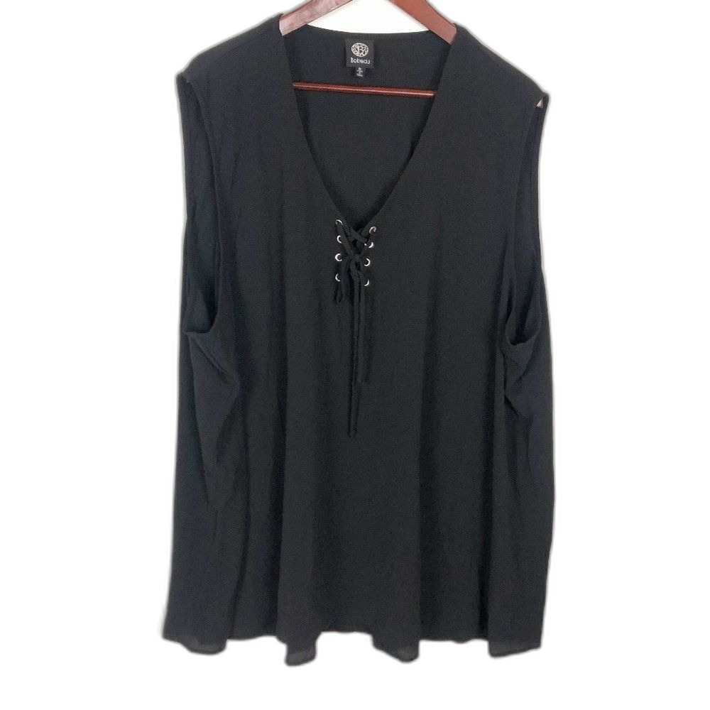 Bobeau Black Lace Up Tank Top Women's Plus 4X Semi-Sheer